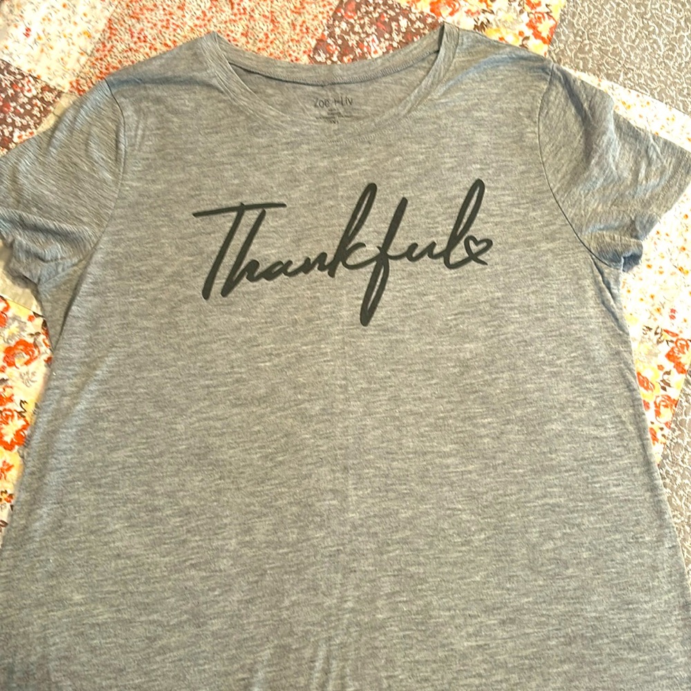 🙏🏻ZOE+LIV “THANKFUL” Short sleeve T Shirt in Gray Size 2XL